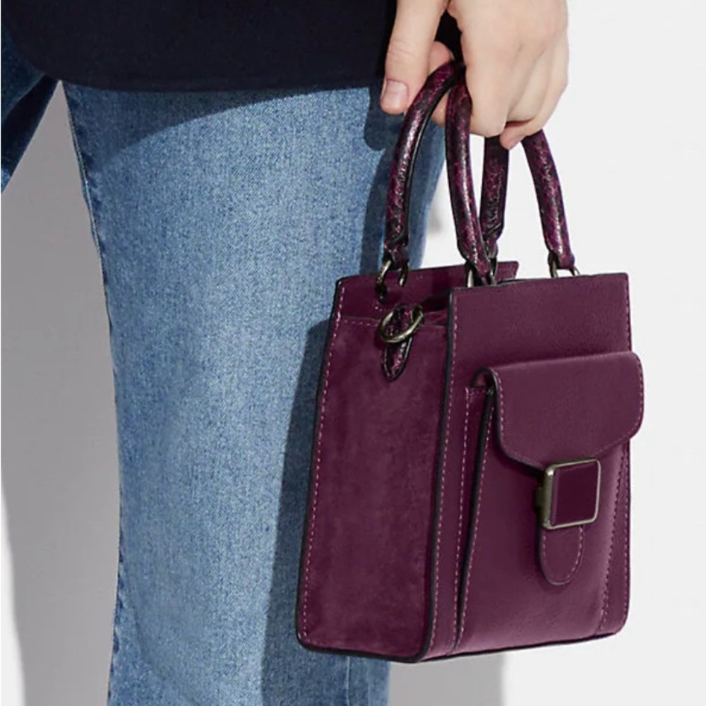 Coach Mini Pepper Crossbody in Black Antique Nickel/Boysenberry, NWT - Picture 3 of 12
